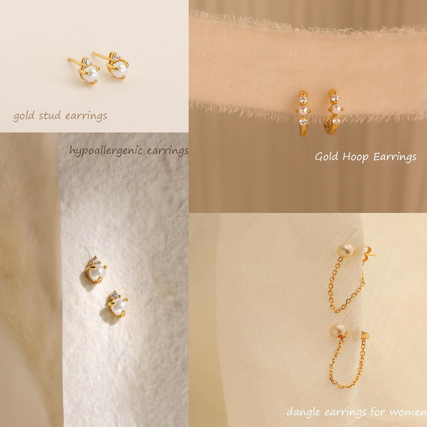 Gold Hoop Earrings for Women, Dainty Stud and Pearl Earring Set, Hypoallergenic Cartilage Earrings for Multiple Piercing, Small Trendy Jewelry - Image 5