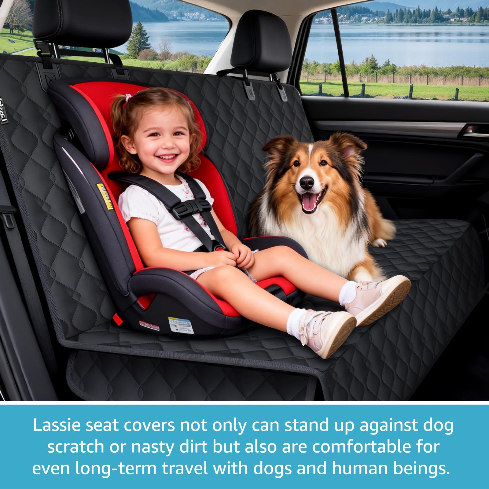 Lassie Manta para Perros, Asiento Trasero para Coche, 100% Impermeable y Antideslizante, para Coche Completo con protección Lateral para Coche SUV | Impermeable, ventana de malla, sin deslizamiento, fácil extracción y almacenamiento, tela Oxford resistent