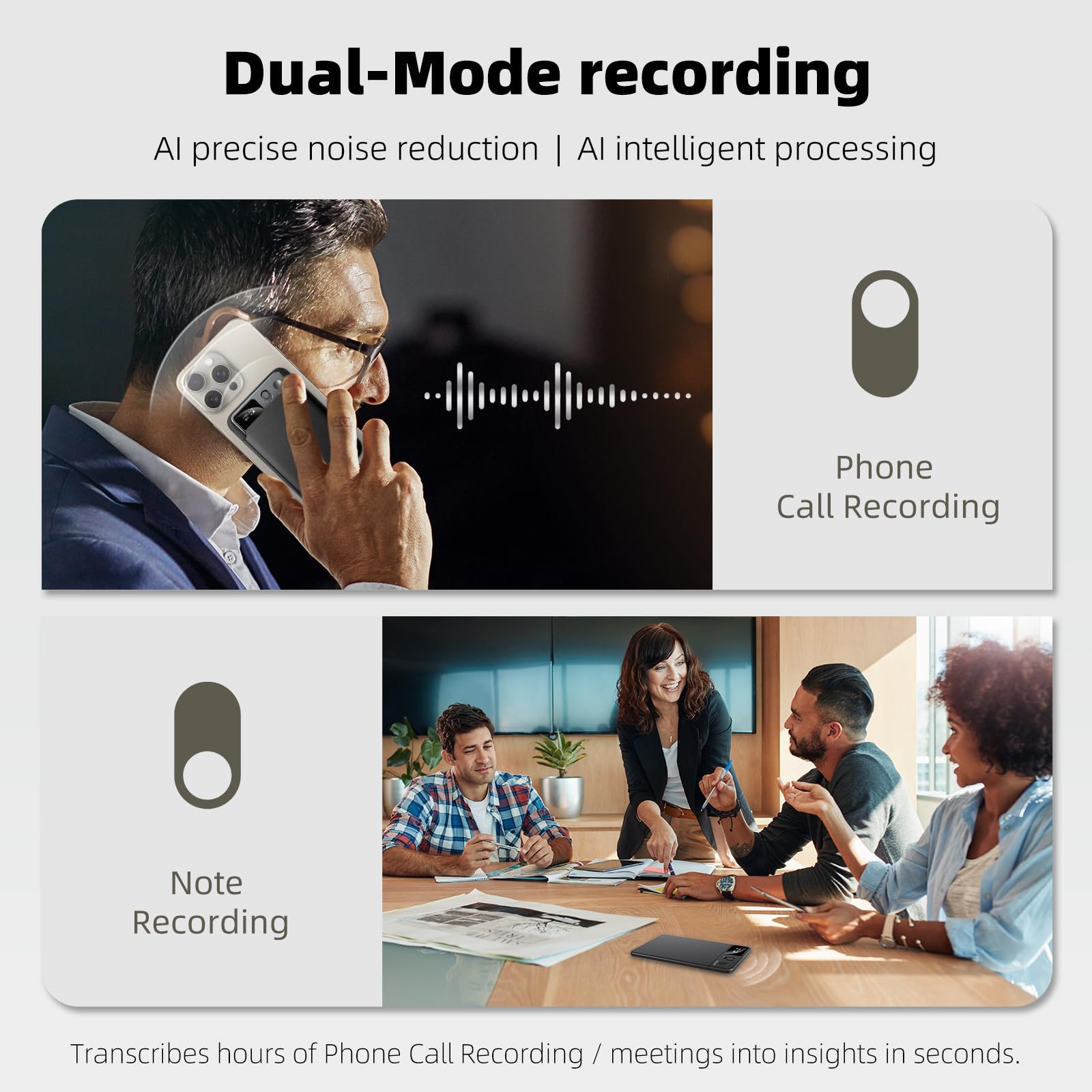 KI Diktiergerät Aufnahmegerä mit schreibfunktion und Zusammenfassen App Steuerung Voice Recorder Sprachrecorder mit KI Technologie, One Touch Aufnahme Abhörgerät Aufnahmegerä Diktiergerät Mini