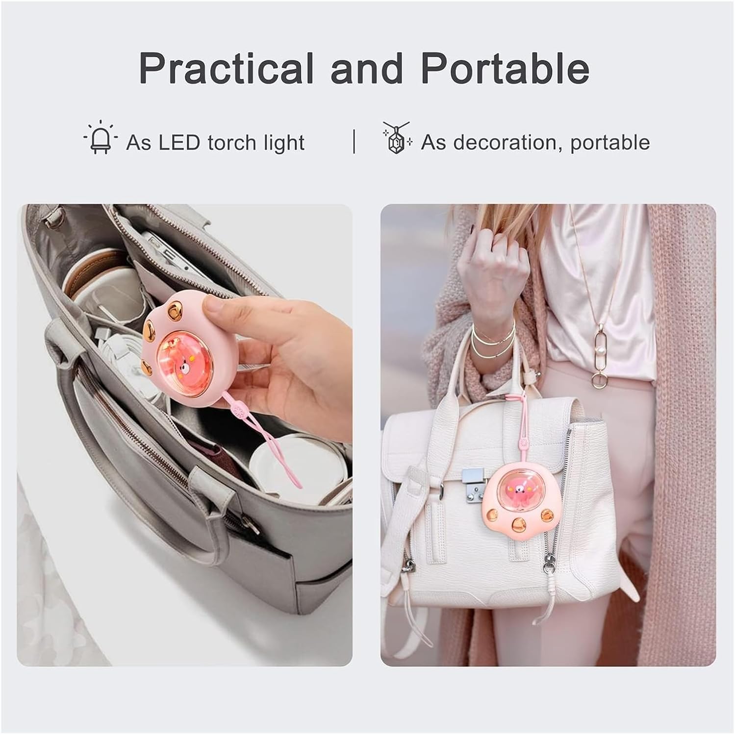 Rechargeable Hand Warmer, Portable Handheld Heater with Cute Bear Design, 8.1cm Compact Size, Pink, for Camping, Travel, Office Use(Pink 1pcs)
