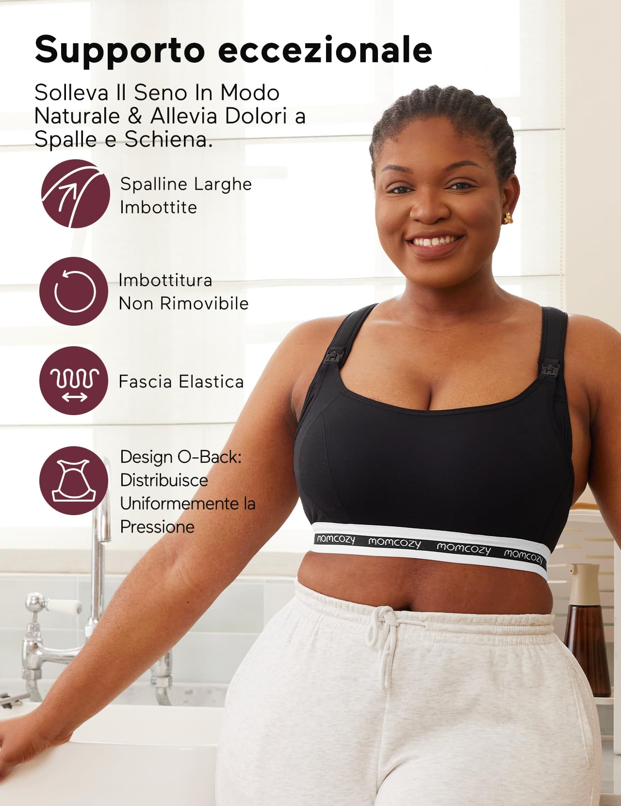 momcozy Reggiseno Allattamento FB011 - Sportivo e Morbido, Senza Fili, con Coppe Imbottite e Supporto per Gravidanza e Allattamento al Seno a Basso Impatto