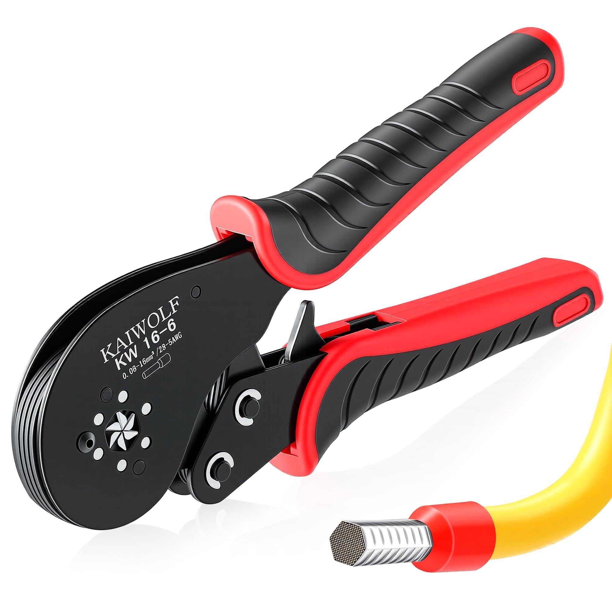 KAIWOLF Ferrule Crimping Tool 0.08-16mm², Self-Adjusting Ratchet Wire Crimper, Hexagonal Crimping Pliers for Wire End Terminals, Cable Ferrules & Electrical Wiring