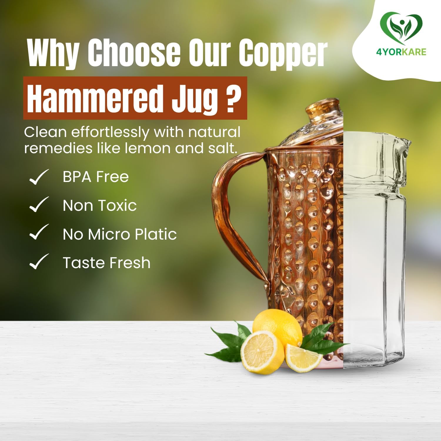Copper Pitcher With Lid - 1500ml/50 Oz Pure Copper Handmade Hammered Jug, Drink More Water, Hammered copper water jug, Lower Your Sugar Intake And Enjoy The Health Benefits