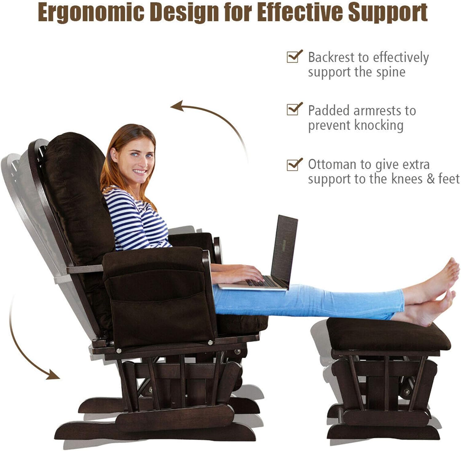 DORTALA Baby Glider Rocker with Ottoman, Multi-Position Glider with Cleanable Upholstered, Smooth Rocking Motion, Nursery Glider & Ottoman Sets for Nursing Baby, Reading, Brown