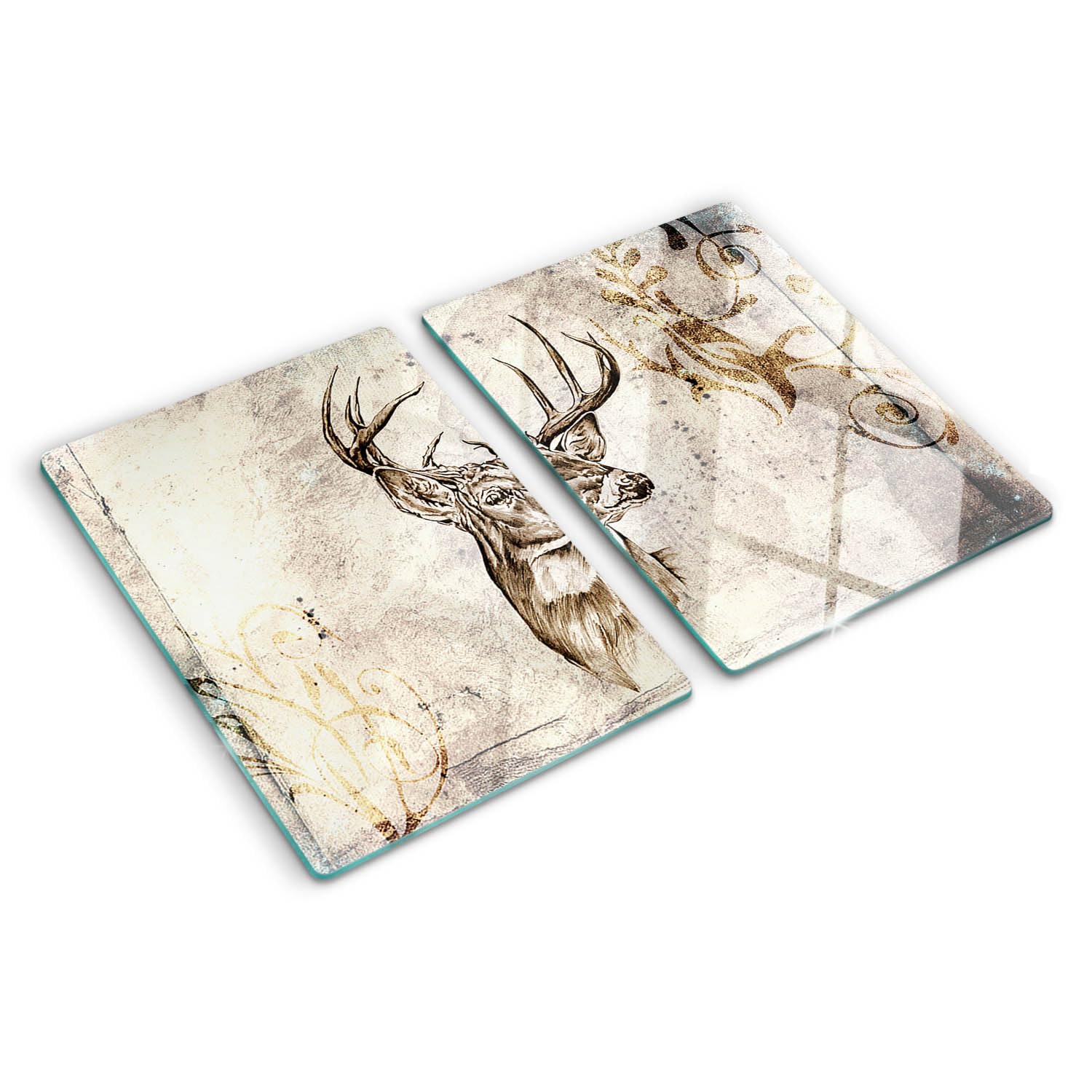 Planche à découper 2x40x52 cm en verre avec motif cerf et bords polis