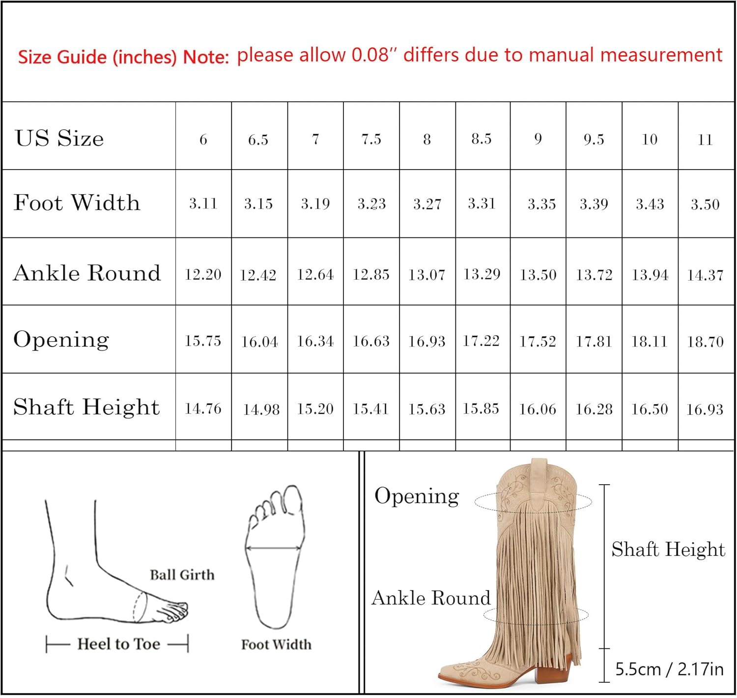 Modatope Cowboy Boots for Women Fringe Knee High Boots Embroidered Cowgirl Western Pointed Toe Chunky Heel Slip on Wide Calf Cowboy Boots - Image 9