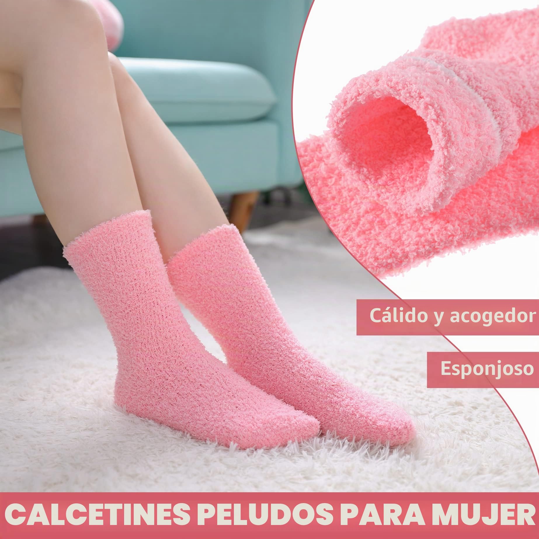 LINEMIN Calcetines mullidos para mujer, acogedores, esponjosos, cálidos, de microfibra, suaves, para dormir en casa