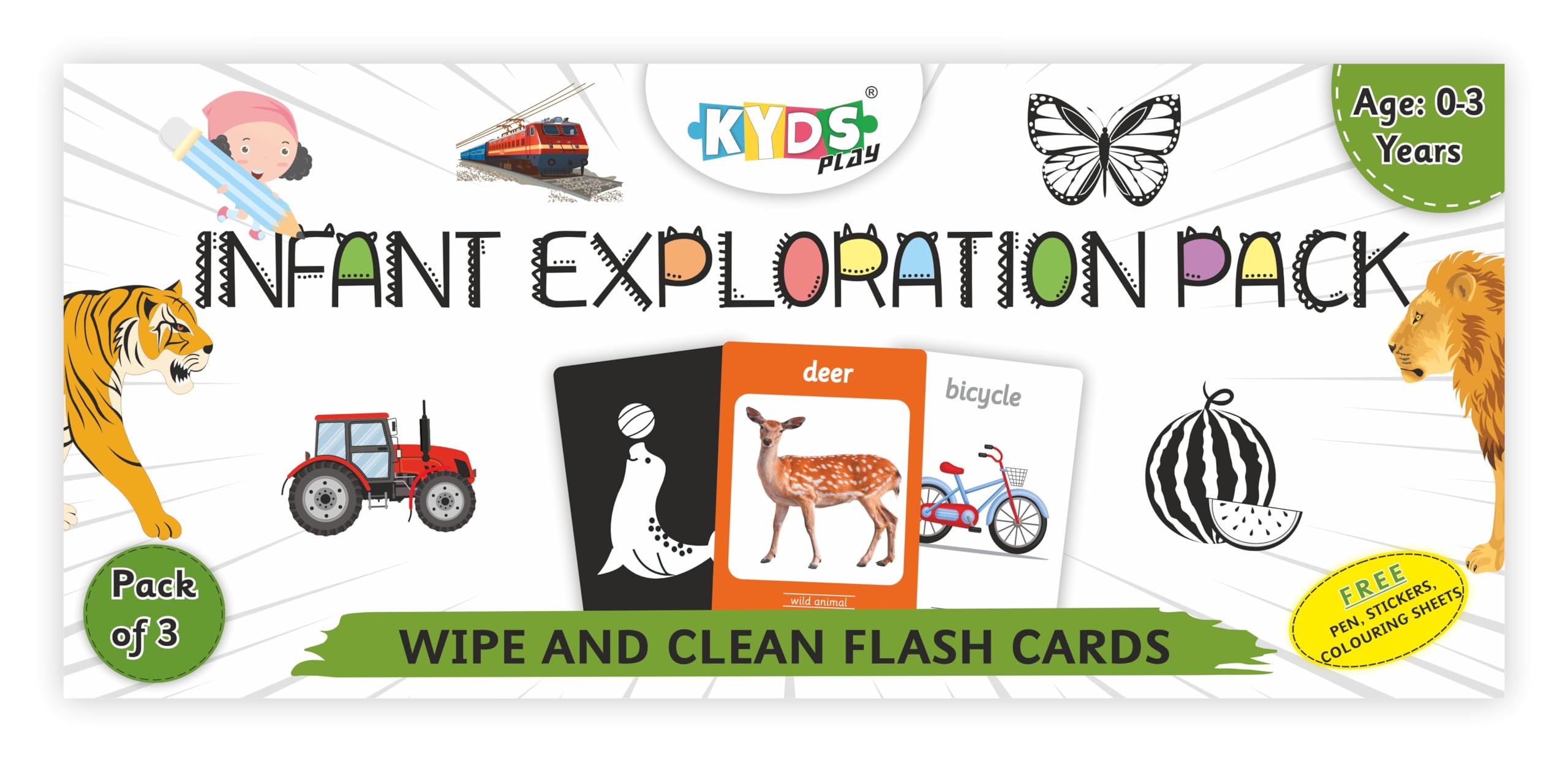 Infant Exploration Pack - High Contrast + Transport, Animals - Wipe & Clean Activity Flash Cards - Age 0-3 Yrs, Montessori Toys, Educational Preschool Learning