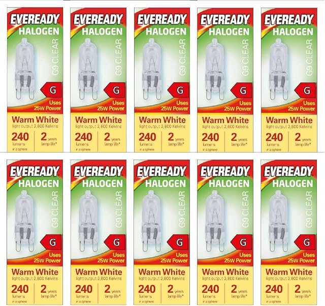 10 x G9 Halogen Light Bulbs 25w EVEREADY Clear