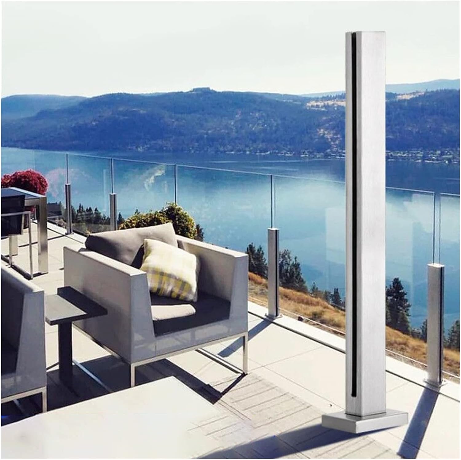 Railing Posts for Glass Thickness 12mm, Brushed Stainless Steel Glass Balustrade, Balcony Deck Platform Fencing Column (Color : End Post, Size : 95cm/37.4in)