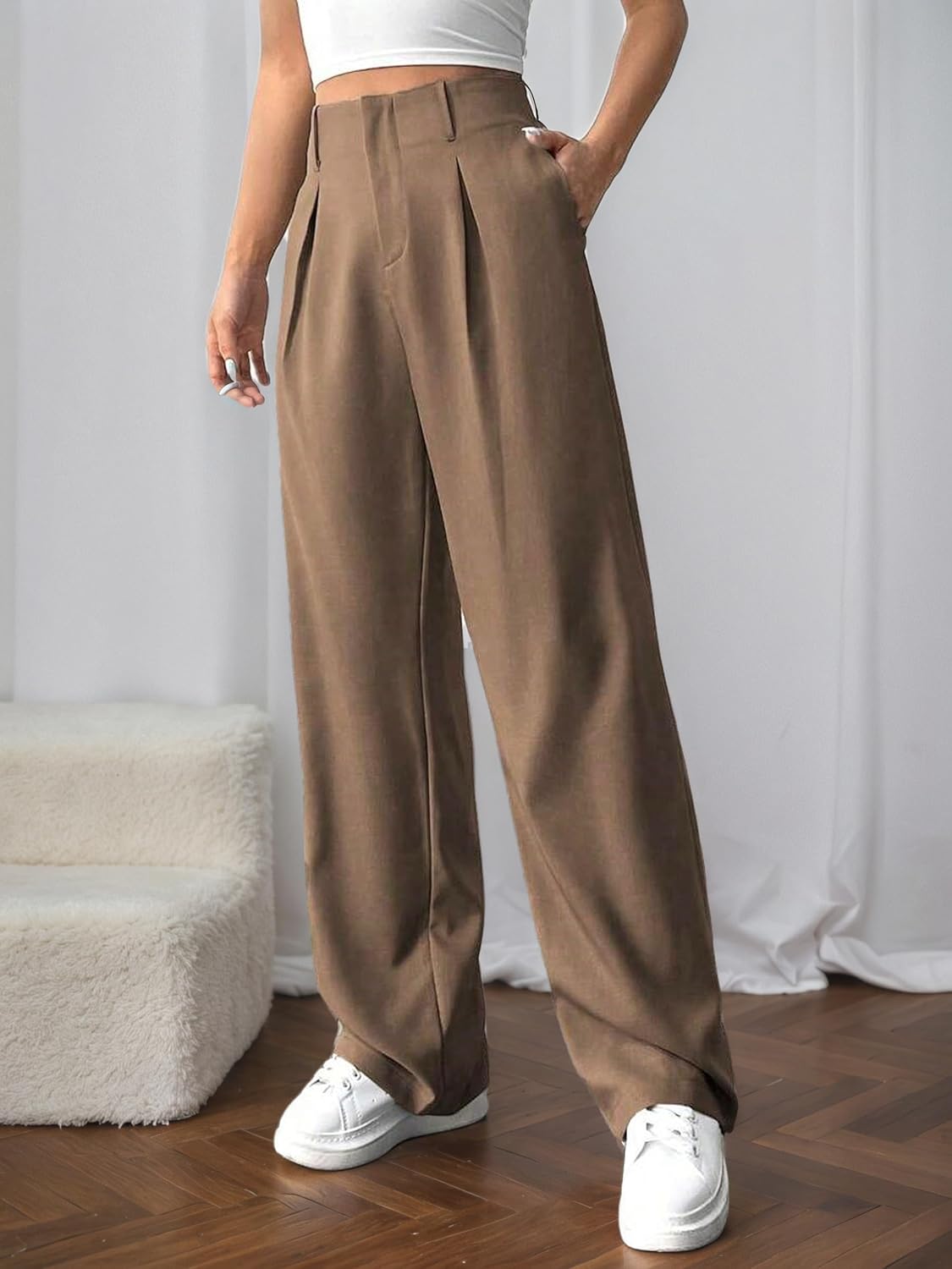 Womens High Waisted Wide Leg Pants Pleated Tailored Trousers with Pockets Business Casual Dress Pants - Image 3