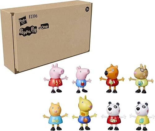 Vista 6 de Peppa Pig Paquete de 8 figuras de juguete para el aula escolar, Peppa Pig, George Pig, Peggi Panda, Candy Cat y más, regalos de regreso a clases