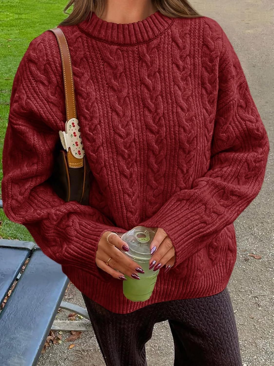 Saodimallsu Womens Cable Knit Sweater Oversized Long Sleeve Chunky Knit Crew Neck Fall Pullover Sweaters Top - Image 2