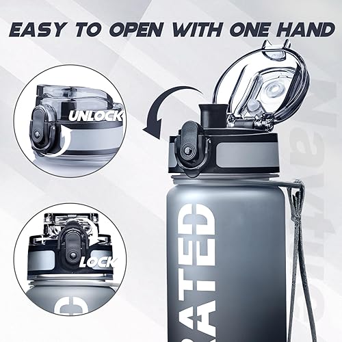 Miniatura 5 de Botella de agua, botellas de agua deportivas de 16 onzas con marcador de tiempo, boca ancha, botella de bebida motivacional y a prueba de fugas,