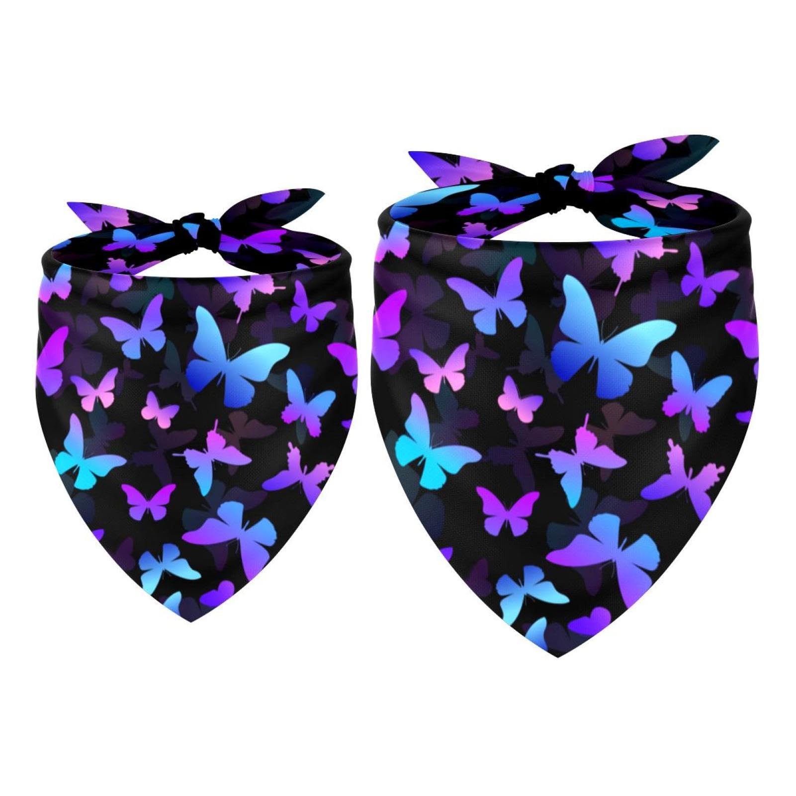 2pcs Pack Dog Bandanas Colorful Butterflies Black Triangle Scarf for Small Medium Large Dogs and Cats Pet Kerchief Triangle Scarfs Bibs