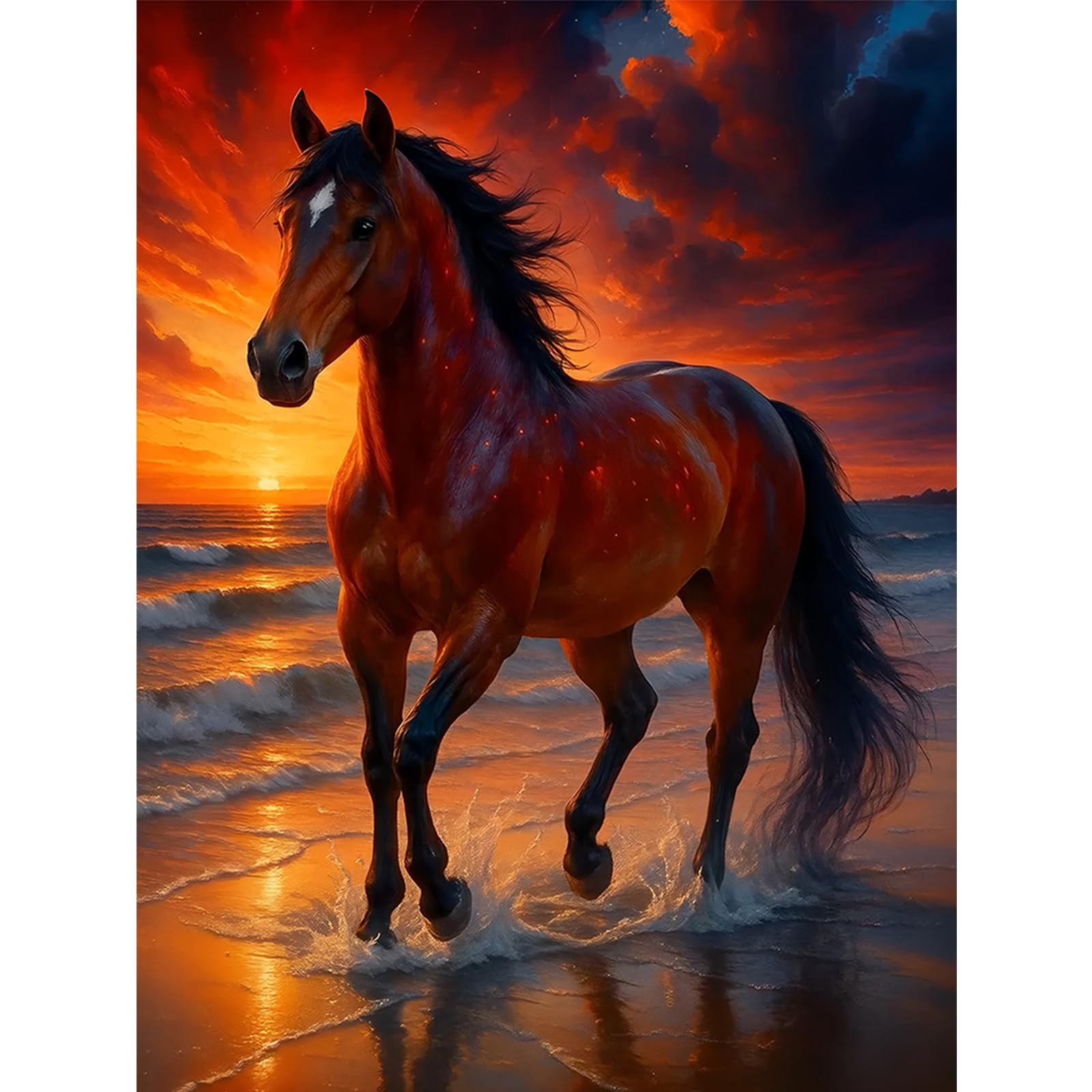 POETRYDRAW Horse Full DIY 5D Round Drill Diamond Art Paintings Picture Arts Craft for Adults Beginner Home Wall Decoration Gift Diamond Crystal Rhinestones Painting Kits 11.81x15.75in