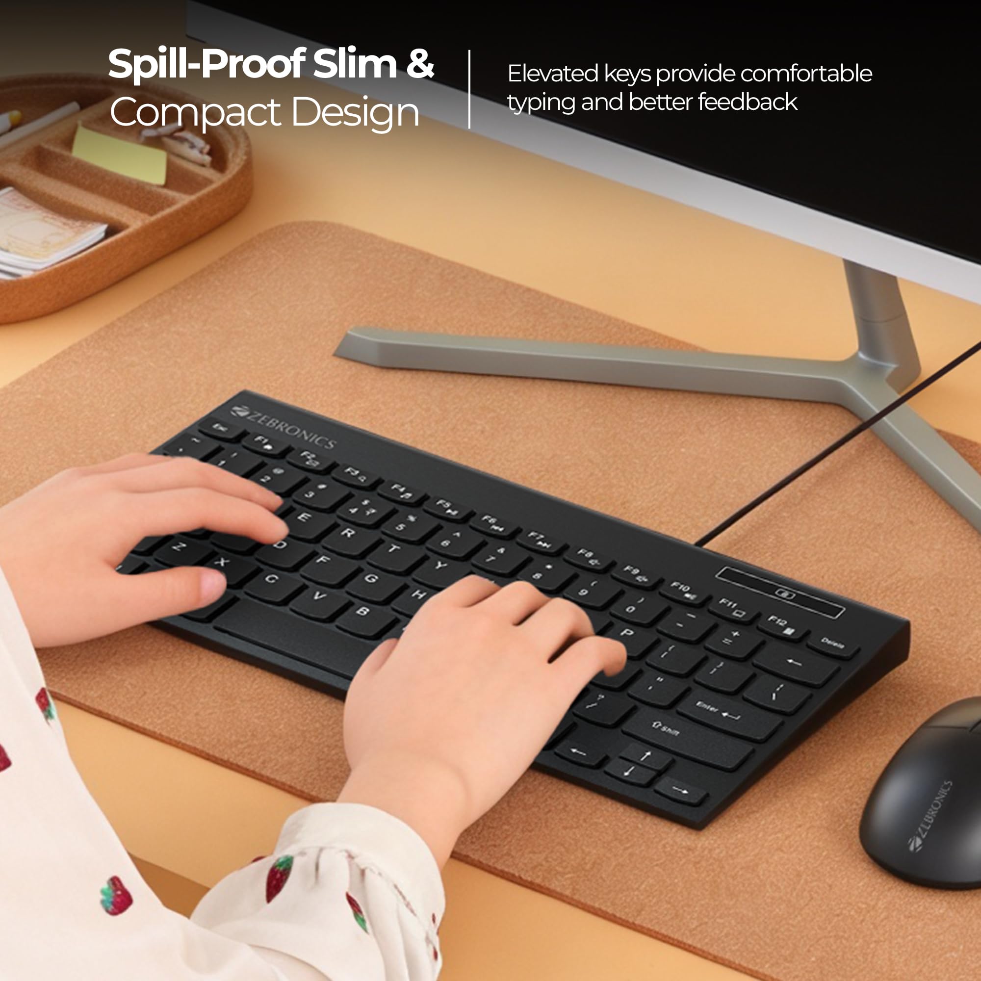 Zebronics K16 Wired Keyboard, 79-Key Layout with Integrated Multimedia Keys, 1.1m Cable Length, ₹ Rupee Key, UV Coated Keys, Spill-Proof Design, , Slim & Compact Design — Amazon image 6