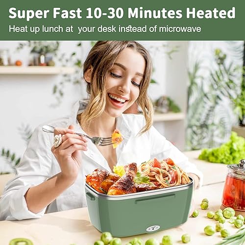 Miniatura 7 de Lonchera eléctrica con calefacción para adultos con 2 contenedores de 1.5 L, portátil de 100 W, 3 en 1, lonchera térmica rápida para hombres,