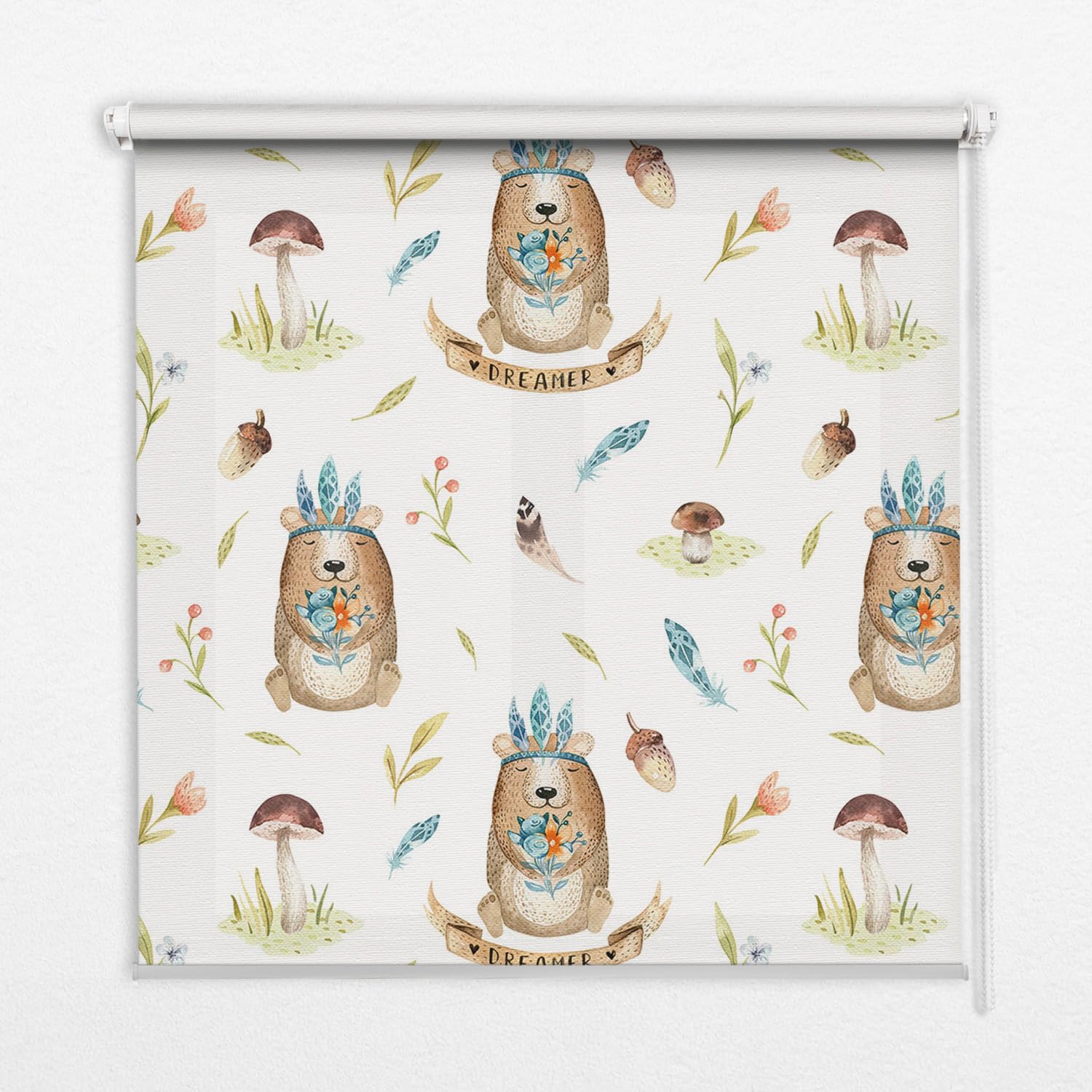 Store enrouleur perméable avec motif plantes et ours mignon