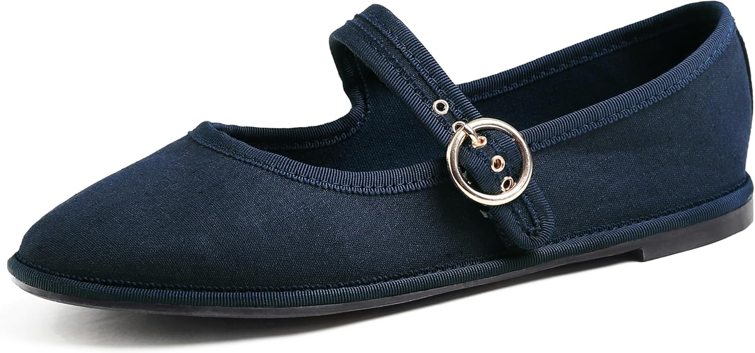 All Navy Blue Canvas Mary Jane With Round Buckle