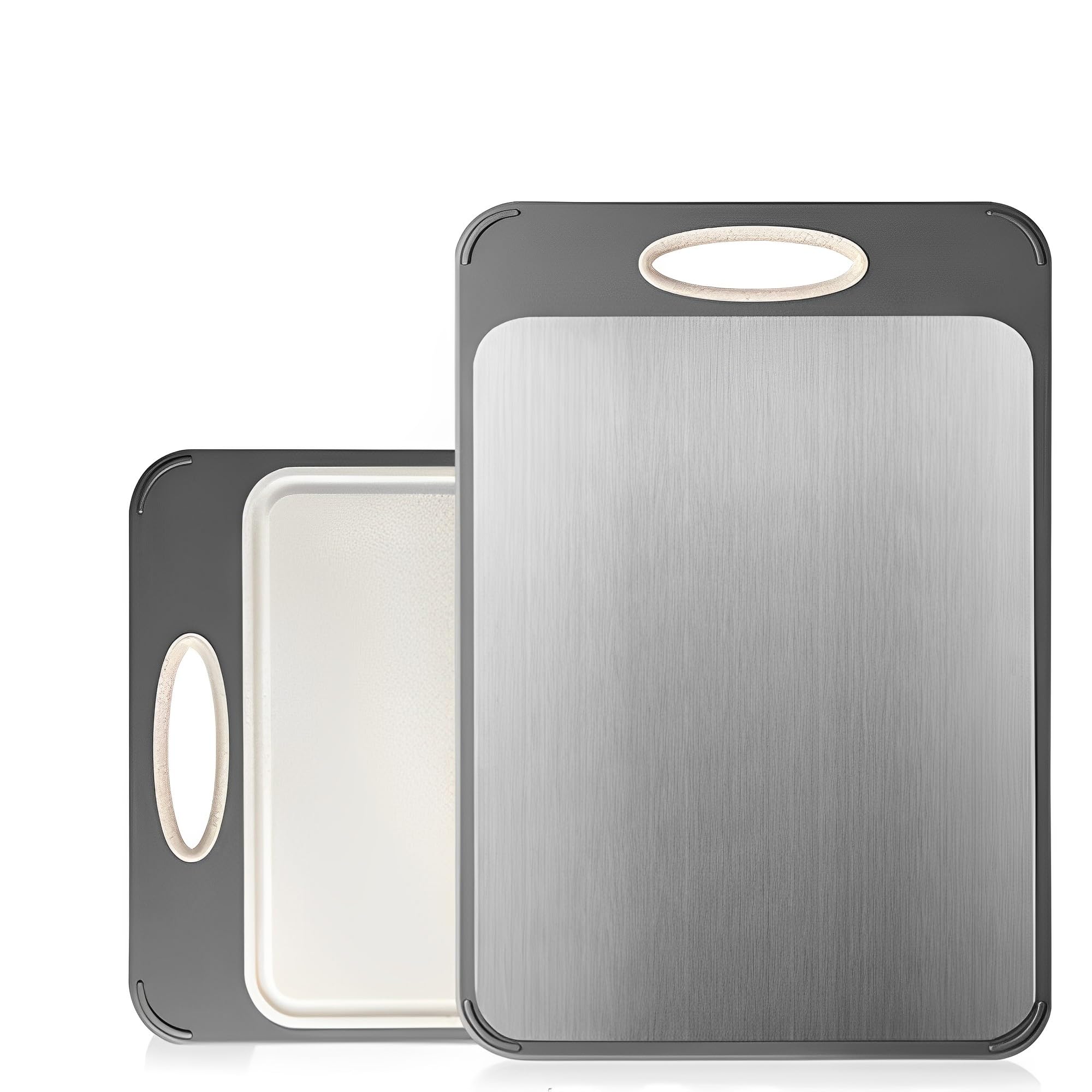 Beauenty Cutting Board,Double Sided Cutting Board 304 Stainless Steel Cutting Board and Wheat Straw Chopping Board for Kitchen,16×11 in Large Chopping Board for Fruit,Vegetables,Meat,Easy to Clean