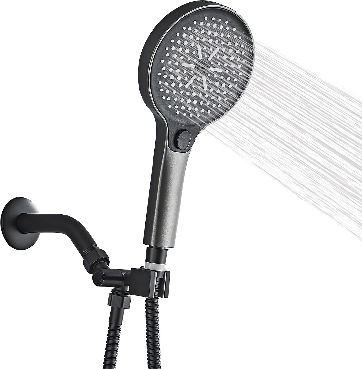 Shower Head with Handheld Set, 4-Settings Powerful Water Spray Shower Head High Pressure Rain Showerhead Detachable with Extra Long Stainless Steel Hose and Adjustable Bracket(Silver)