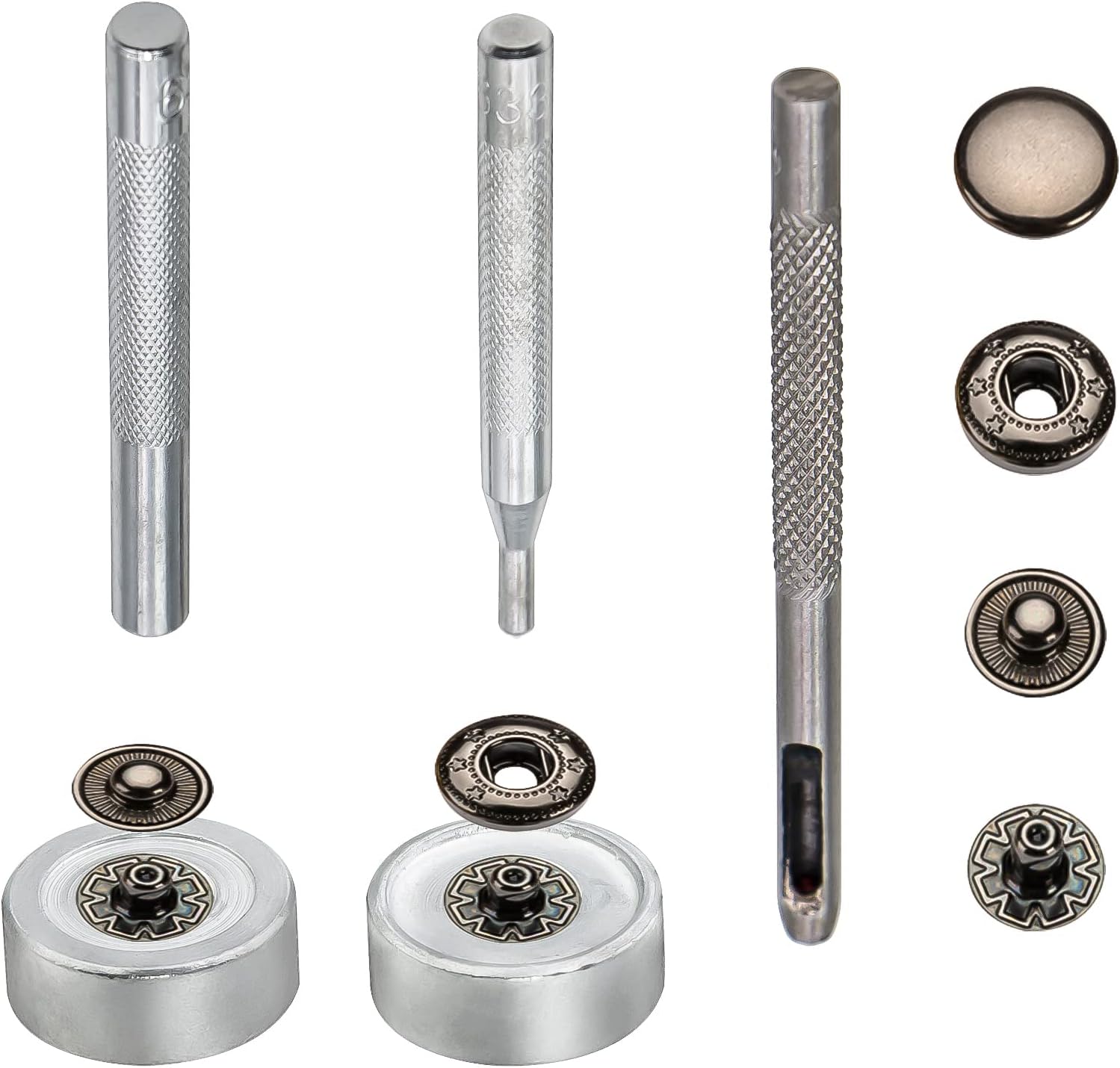 120sets 12.5mm Black Leather Snap Fasteners Kit, Metal Heavy Duty Snaps with Install Tool for Leather, Clothes, Jeans Wears, Bags