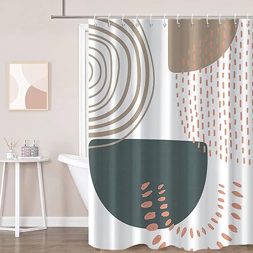 Cortina de ducha con ganchos, diseño de mediados de siglo, abstracto, bohemio, minimalista, tela impermeable, lavable a máquina, para baño y tina,