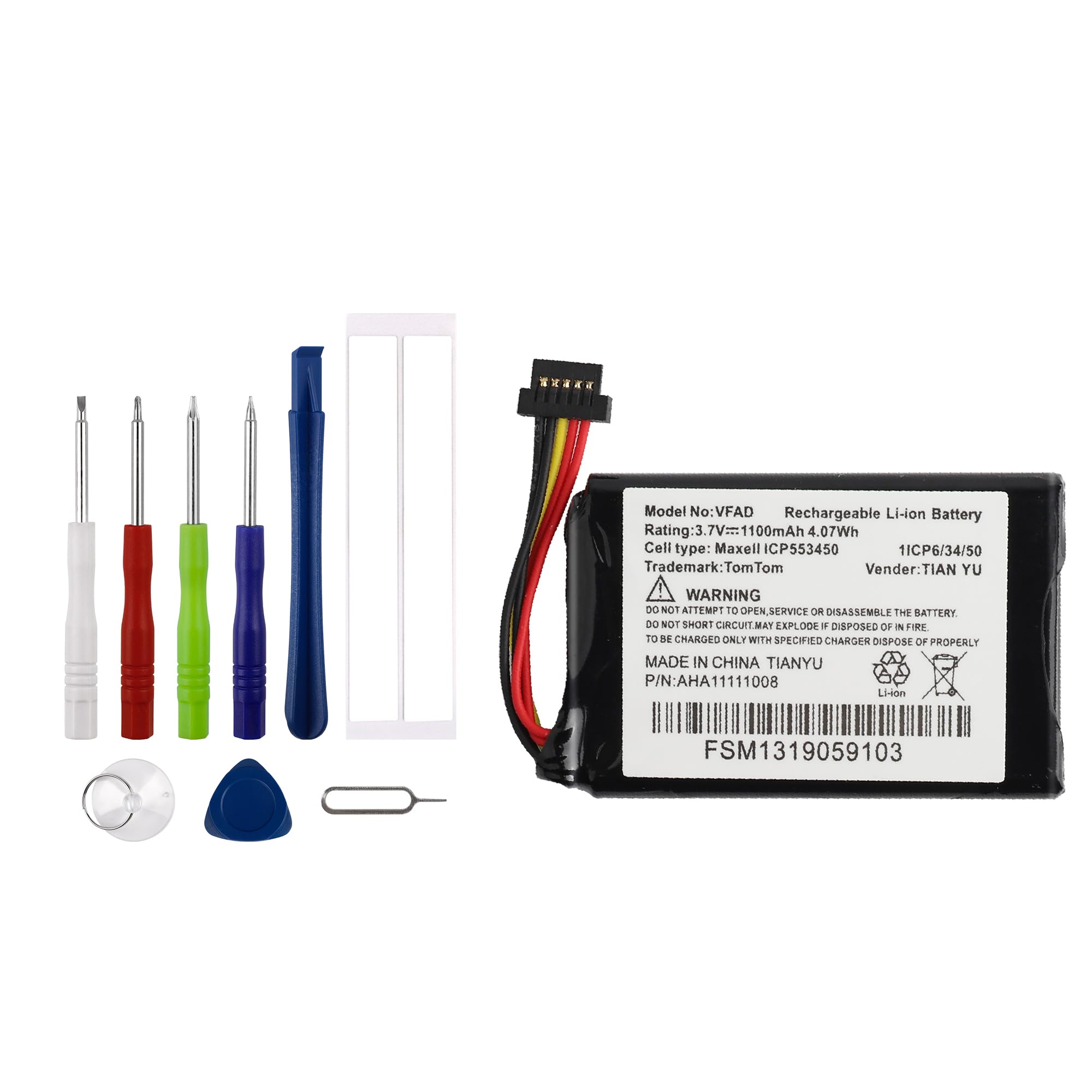 Vvsialeek VFAD AHA1111008 Replacement Battery Compatible with Tomtom Go 6200 Go 6100 GO 6000 GO 5000 GO 5100 PRO Truck 5250 with Toolkit
