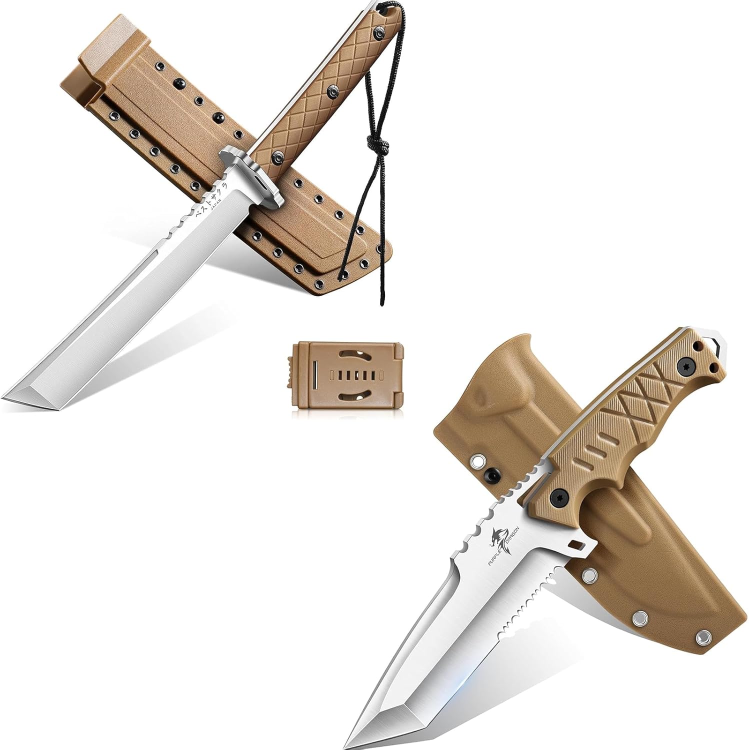 Purple Dragon Fixed Blade Knife-Japanese Tanto Knife with Sheaths