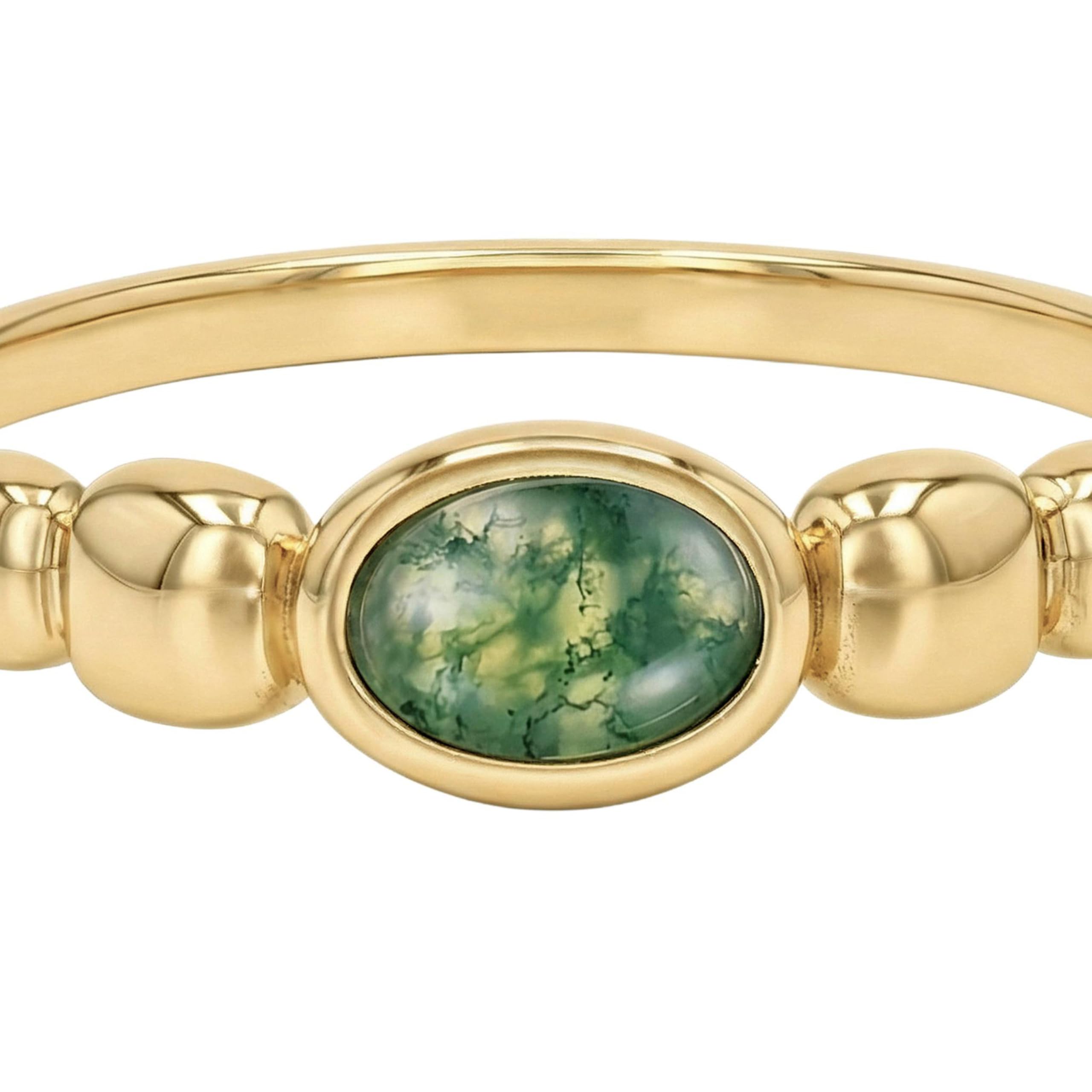 NOELANI - Damen Ring 925 Silber - Vergoldet/Golden - mit Achat
