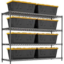 60" W Storage Shelves 2640 LBS Heavy Duty Garage Shelving, Adjustable Wire Shelving Metal Shelving with Liners, Fits 27-Gallon Totes, 60" W x 18" D x 68.4" H for Commercial Warehouse, Black