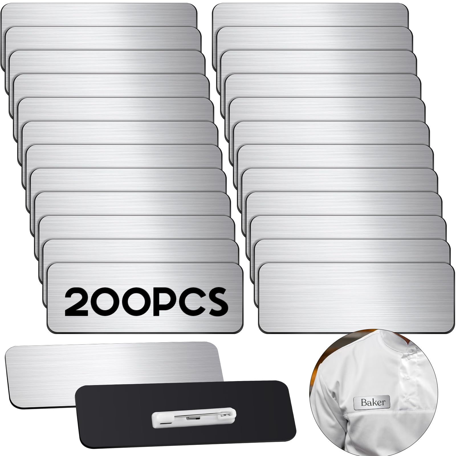 Breling 200 Pcs Name Tags with Pin 1 X 3 Blank Name Tags Badges DIY ID Badge Engraved Label Pin for Office School Retail Stores Employee Students