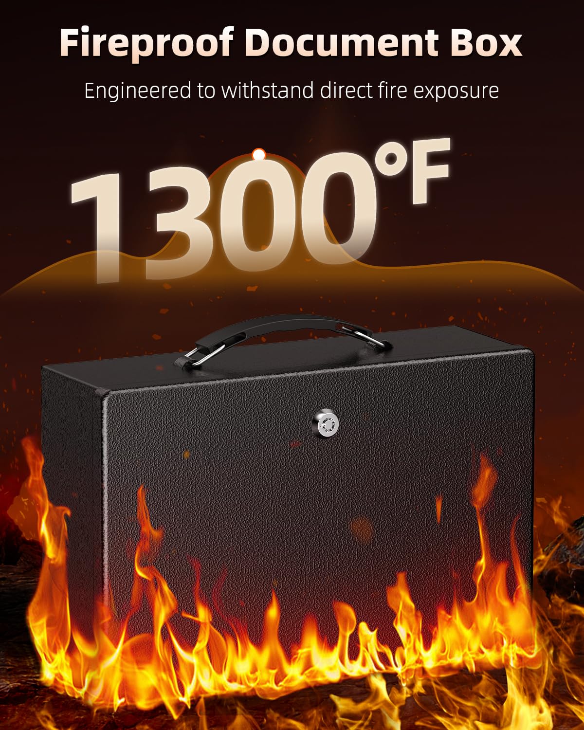 Uniclife Boîte à documents ignifuge avec clé et poignée de transport - Grande boîte de sécurité pour documents - Coffre-fort étanche pour objets de valeur, passeports, argent liquide - Armoire en