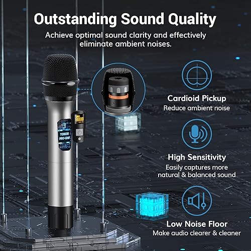Vista 39 de TONOR TW820 - Sistema de micrófono inalámbrico, micrófonos de karaoke inalámbricos de metal profesional, juego de micrófono dinámico de mano