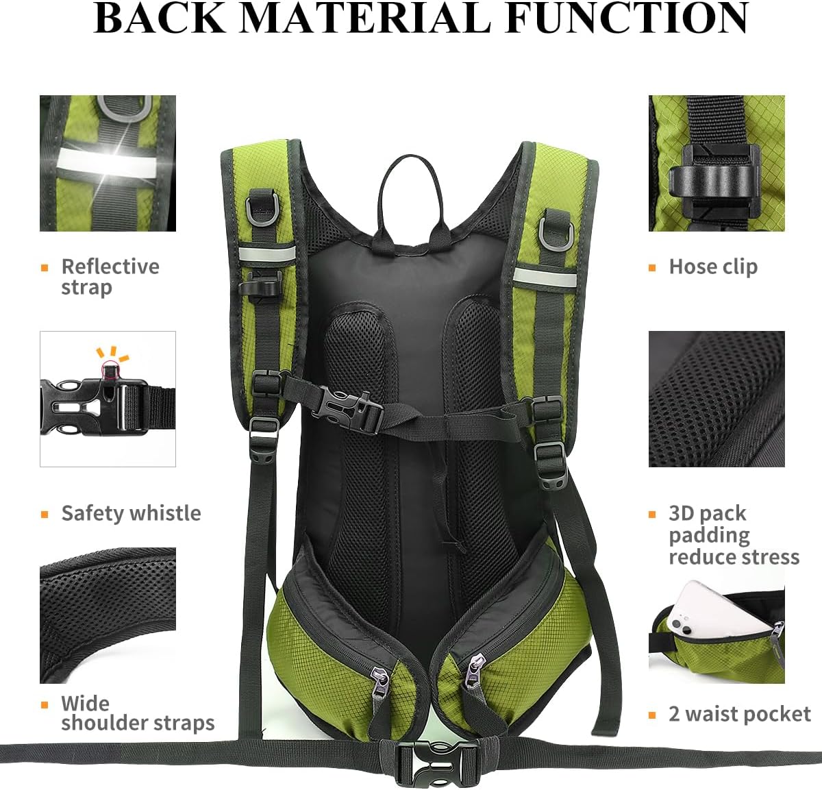 NONSAR Hydration Backpack, Hiking Backpack with 3L Water Bladder, Lightweight Insulation Hydration Pack, Water Backpack for Hiking, Cycling, Running, Festival, Camping for Men Women - Image 3