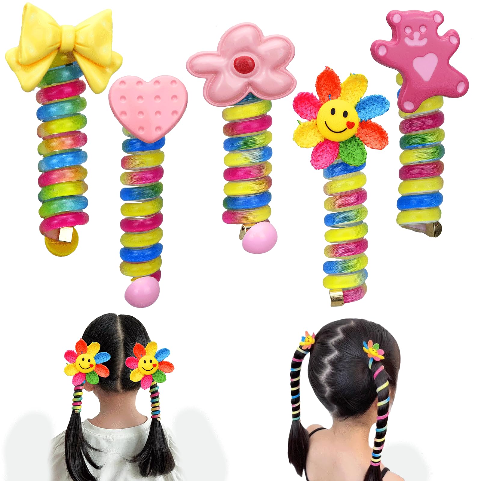 5 P Hair Ties for for Kids Girls - Waterproof Ponytail Holders for Teens, Hair Ponytail Holders Hair Accessories for Girls Toddlers Kids, Coil Hair Ties for Thick Hair & Thin Hair,Hair Ties No Damage