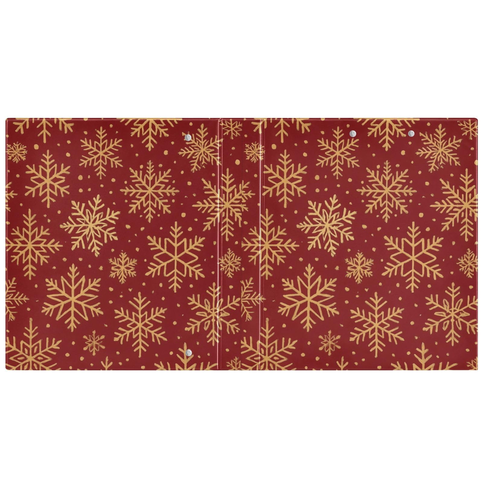 Carpeta de 3 anillos, carpeta de anillos en D rojos con copos de nieve dorados y beige, paquete de 2 | Con portapapeles y bolsillos, para escuela, universidad, oficina