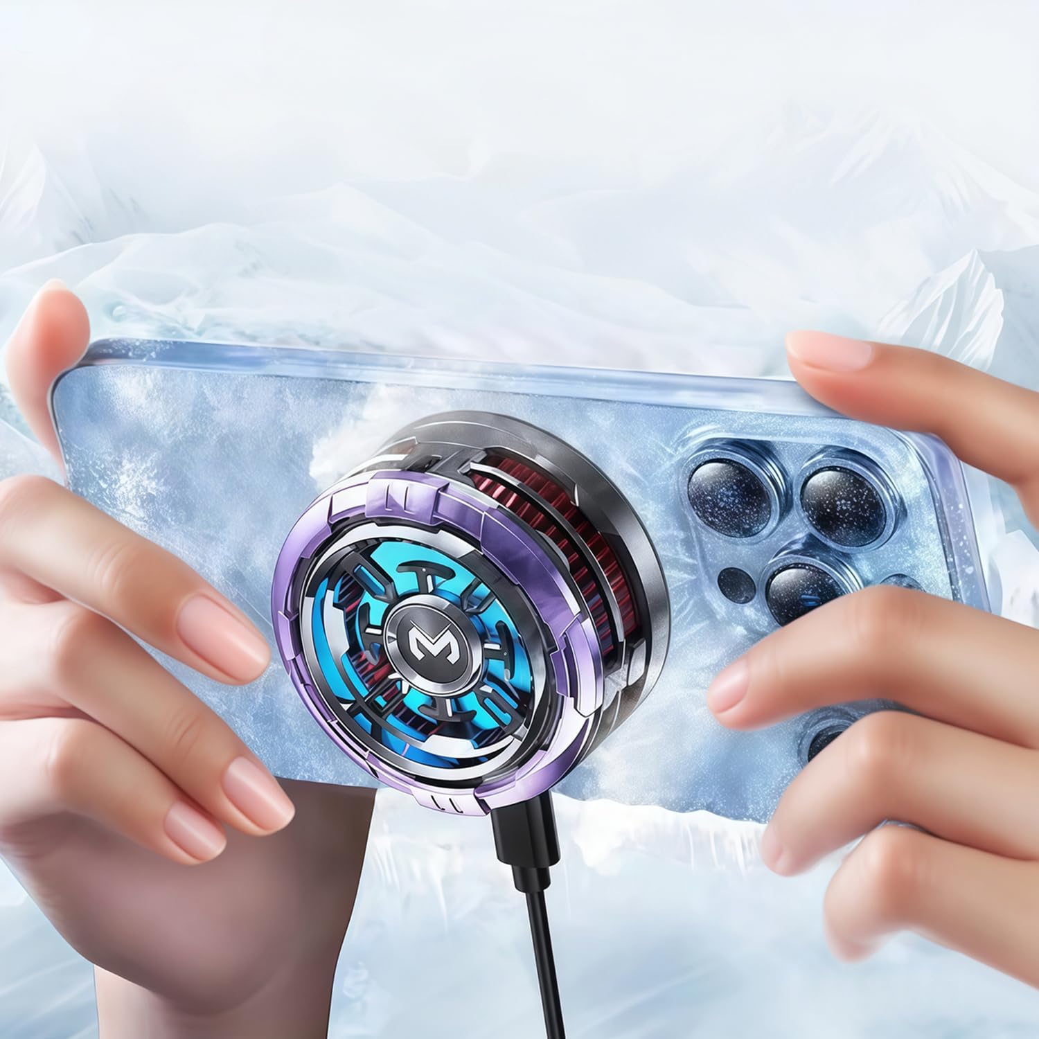 Mag-Safe Cell Phone Cooling Fan Pad, Phone Cooler for Gaming Portable iPhone Cooling Case Fan with RGB Light, Ventilador Keep Phone Cool in Car or Hot Weather for iPhone/Android/Tablet/iPad Series