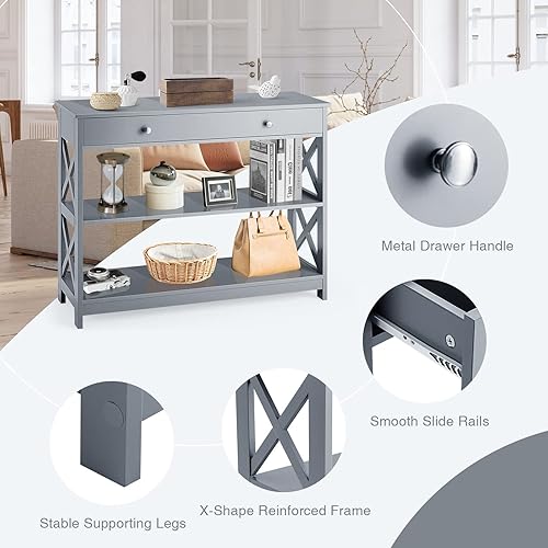 Miniatura 4 de LUARANE - Mesa consola de 3 niveles, mesa de entrada con 2 estantes de almacenamiento abiertos, mesa de acento estrecha con marco de madera en forma