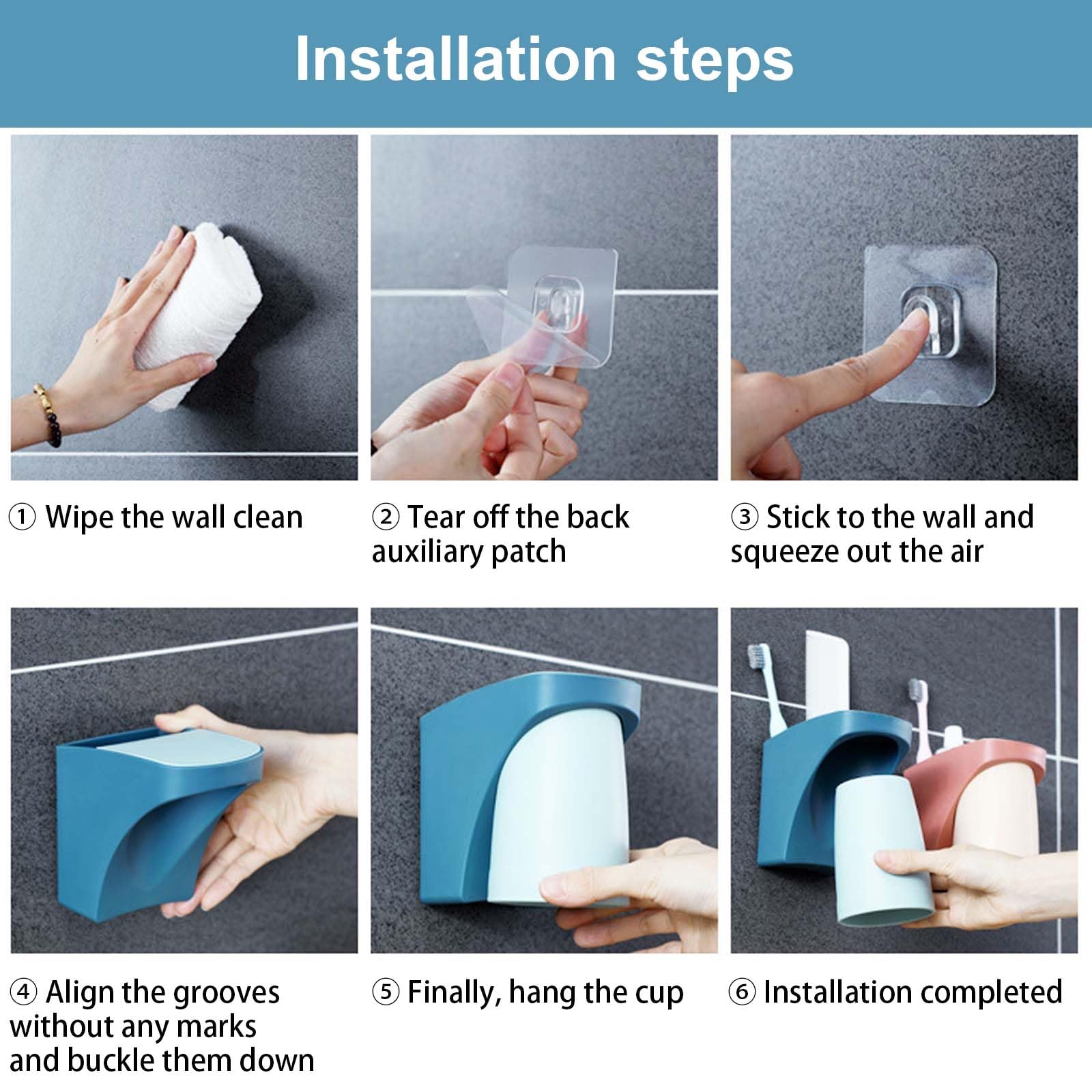 Set Portaspazzolino Magnetico Senza Fori 2 Pezzi | Portabicchiere Parete Adesivo | Portaspazzolino Elettrico Per Bagno (Blu + Rosso)
