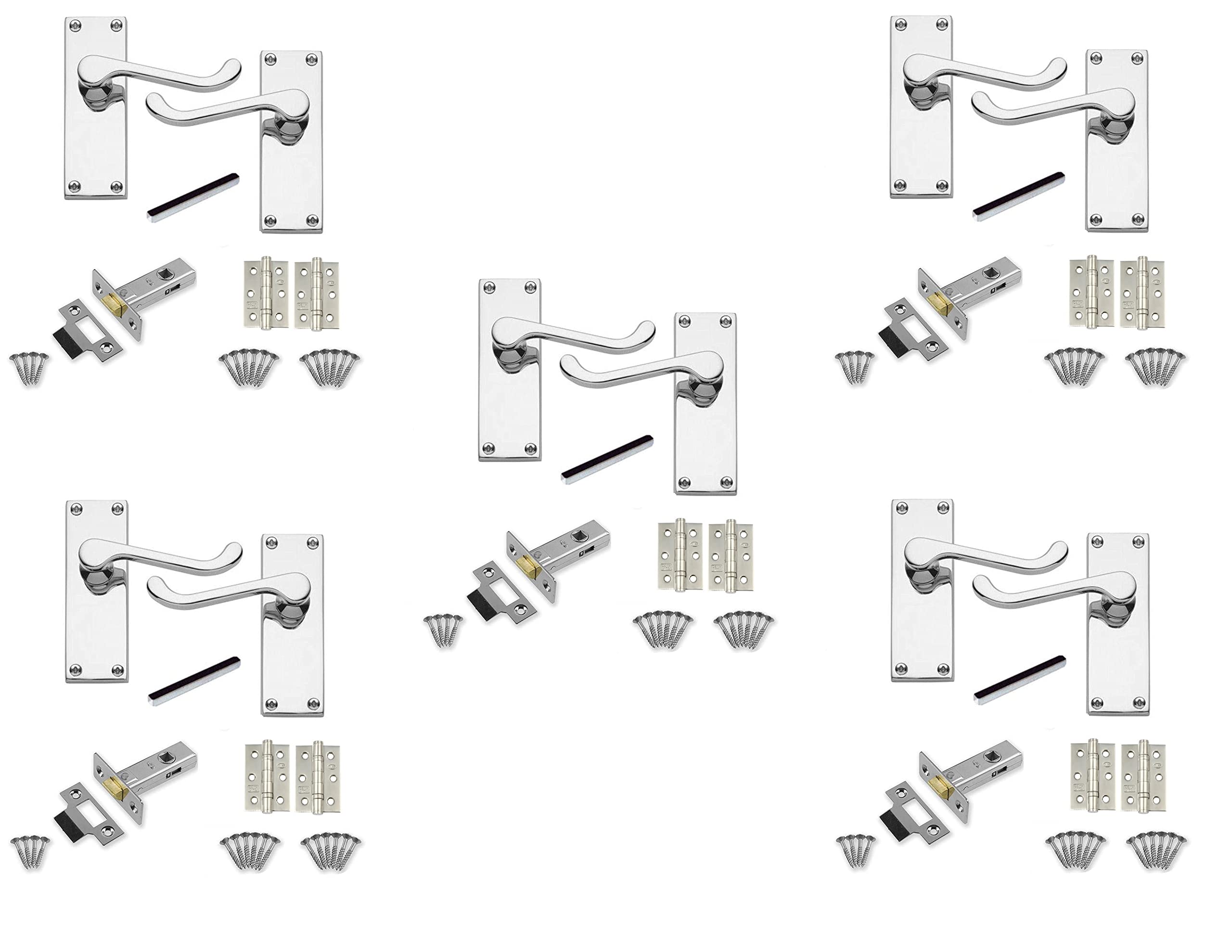 Golden Grace Victorian Scroll Latch Polished Chrome Handle Set 120 X 40Mm 5 Pack