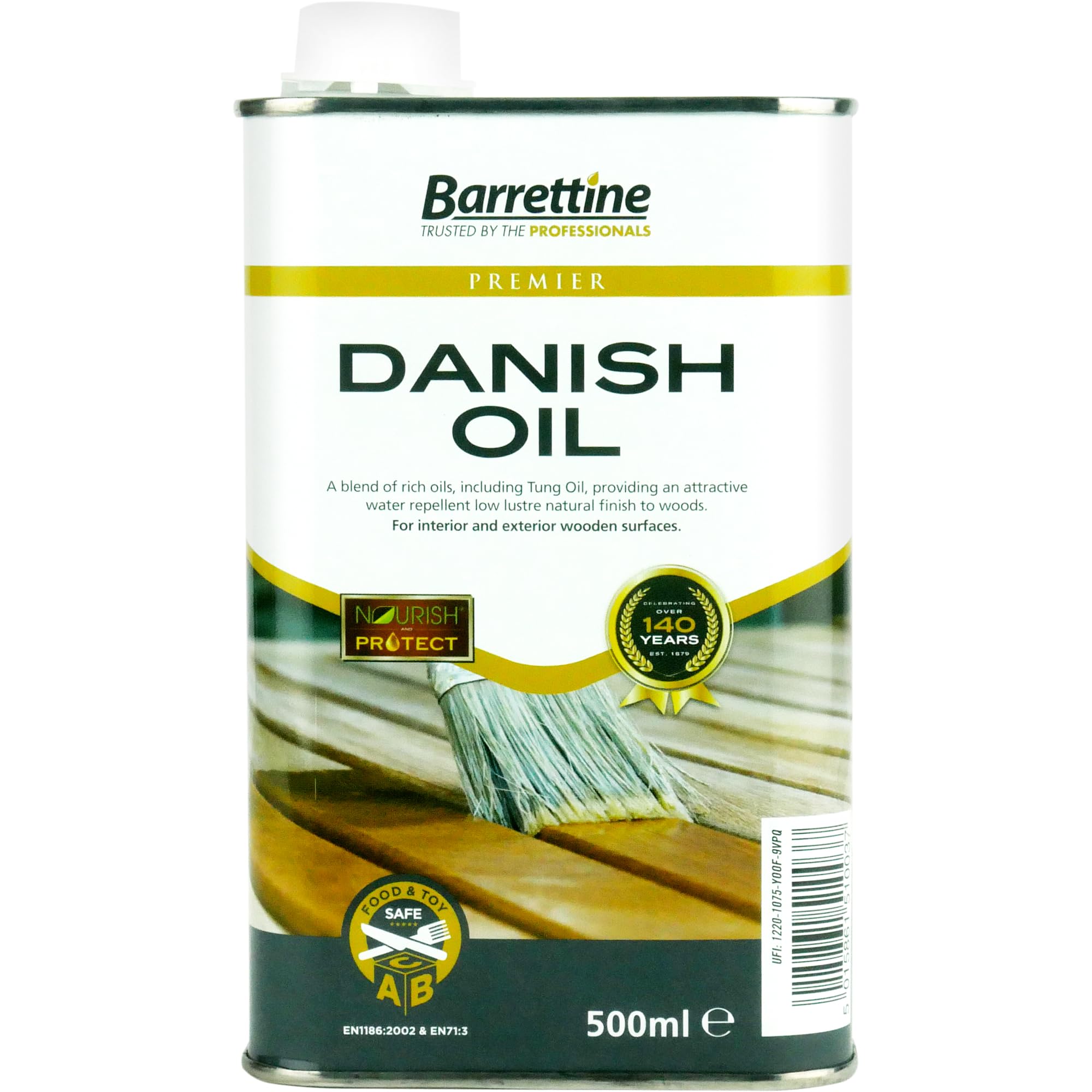 Barrettine Natural Premier Danish Oil (500Ml) - Water Repellent Danish Oil For Wood Turning, Scandinavian Furnishings, Door, Panelling & More | Enhances Appearance Of Wooden Surface