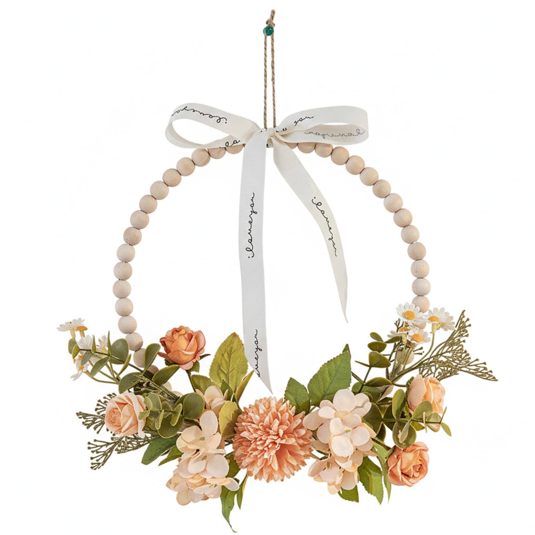 Couronne florale pour porte d'entrée durable sans entretien en rotin naturel