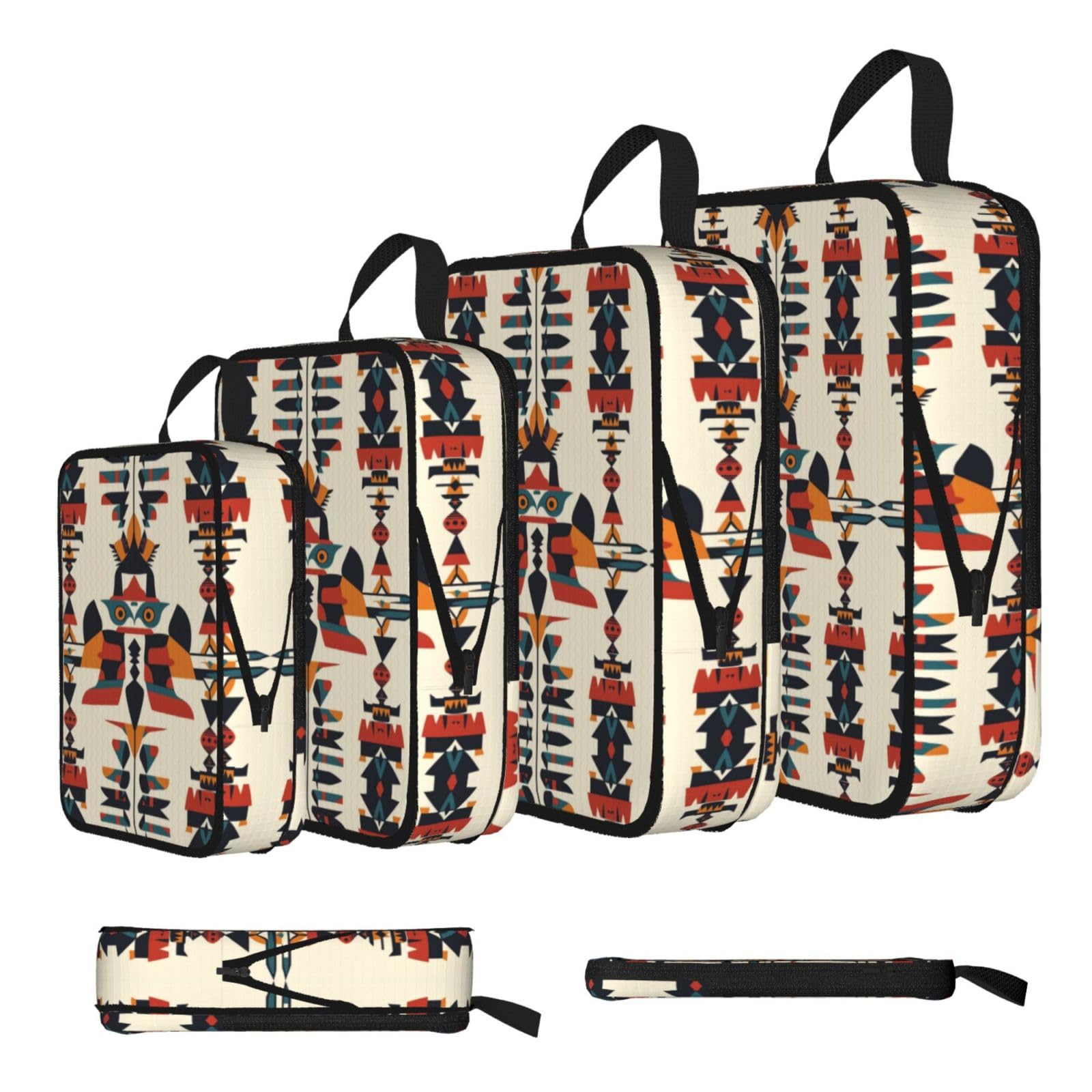 Sxzvvbn Black Native American Totem Patterns Compression Packing Cubes 4 Piece Set