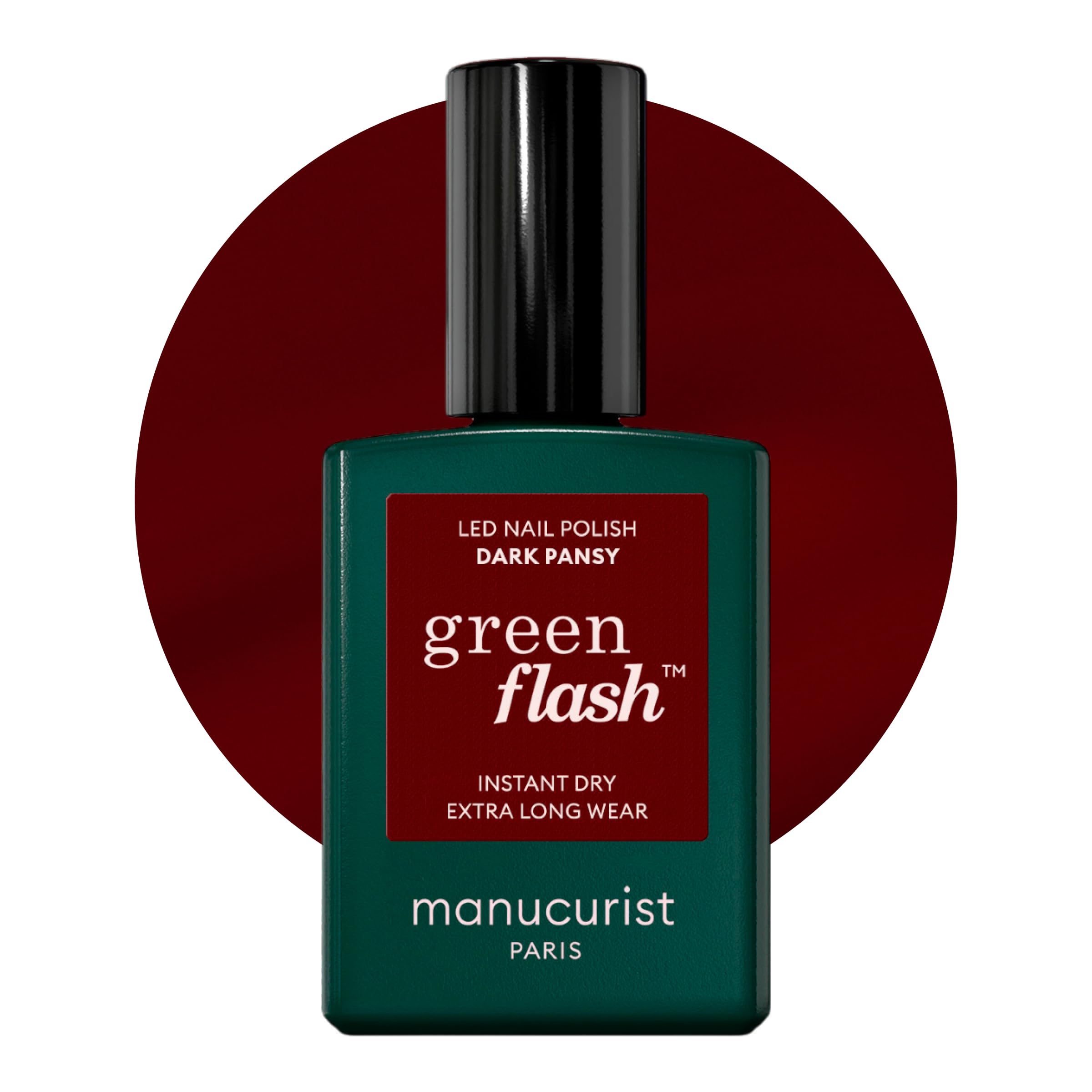 Manucurist Vernis Semi Permanent Rouge Bordeaux Green Flash Dark Pansy - Vernis Gel Ongle UV Semi Permanent & LED - 12-​Free, Bio Sourcé (84%) - Manucure Professionnelle - 15 ml