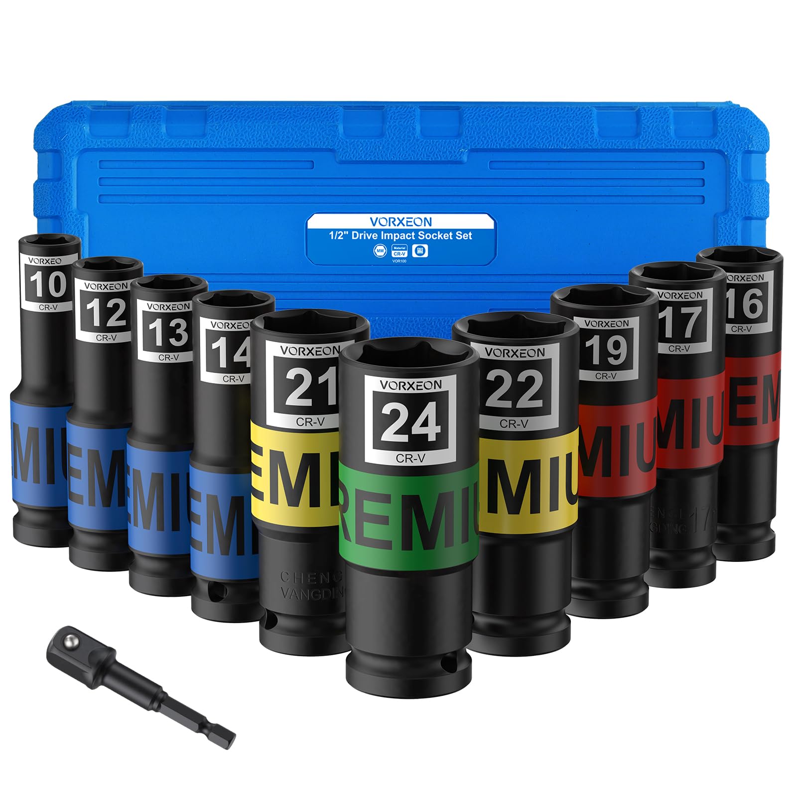 VORXEON 1/2 Impact Socket Set 11PCS Deep Sockets 10-24mm with Storage Case