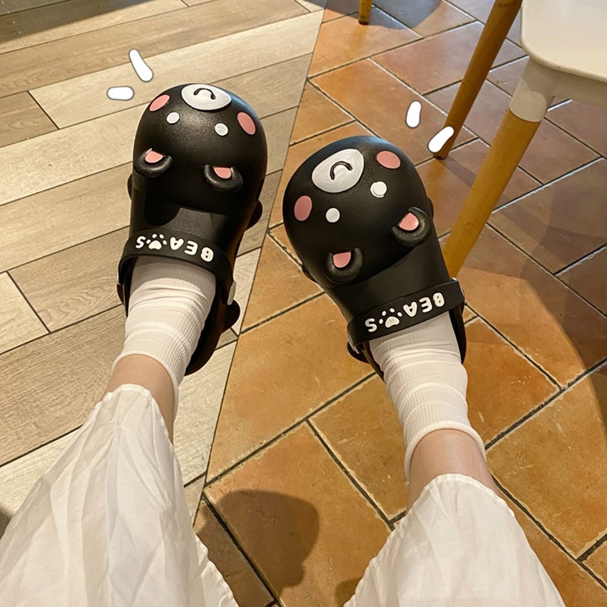 Kawaii Slippers Kawaii Clogs Mules for Girls Women Cute Bunny Summer Shower Slippers Non-Slip Beach Shoes PVC Soft Durable, Black Bear, 18-24 Months Toddler