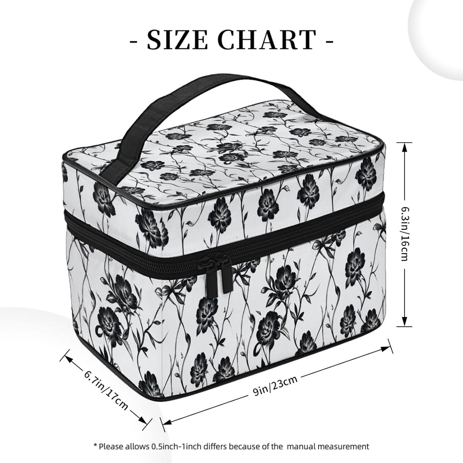 Black Floral Vine Travel Toiletry Bag 9x6.7x6.3 Inch,Makeup Bag Cosmetic Organizer With Compartments Elastic Holders Portable Travel Kit For Women Men image 5