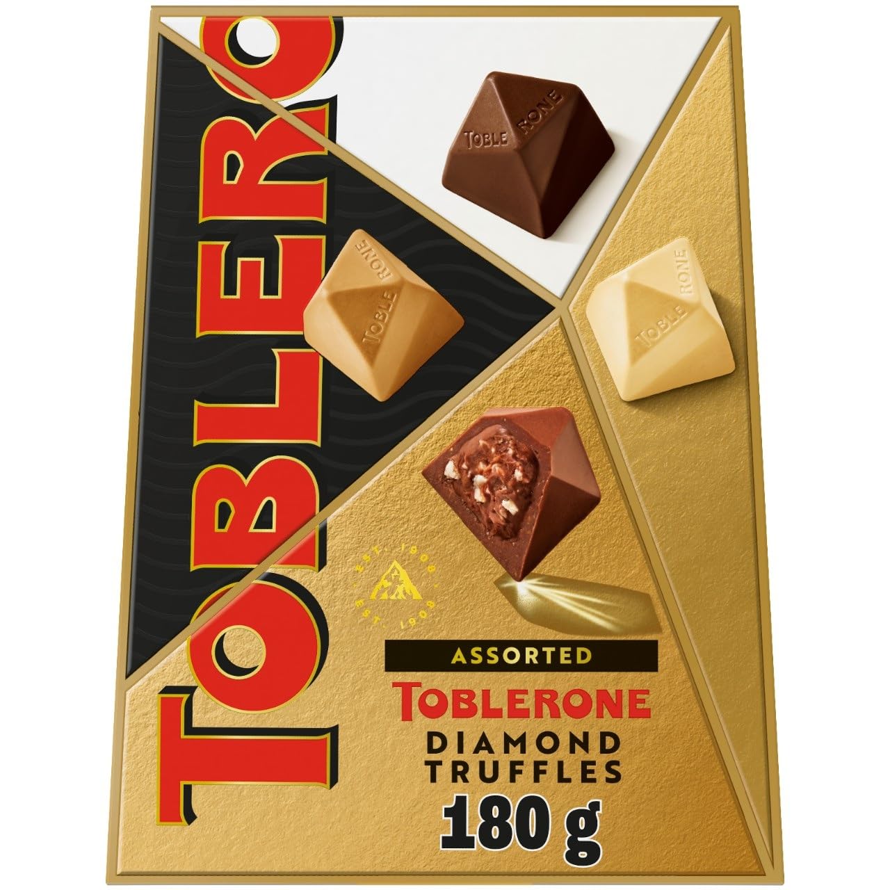 Toblerone Assorted Diamond Chocolate Truffles, Milk, Dark & Gold, 180 g